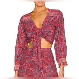 Veronica beard top crop twist tie small floral boho preppy